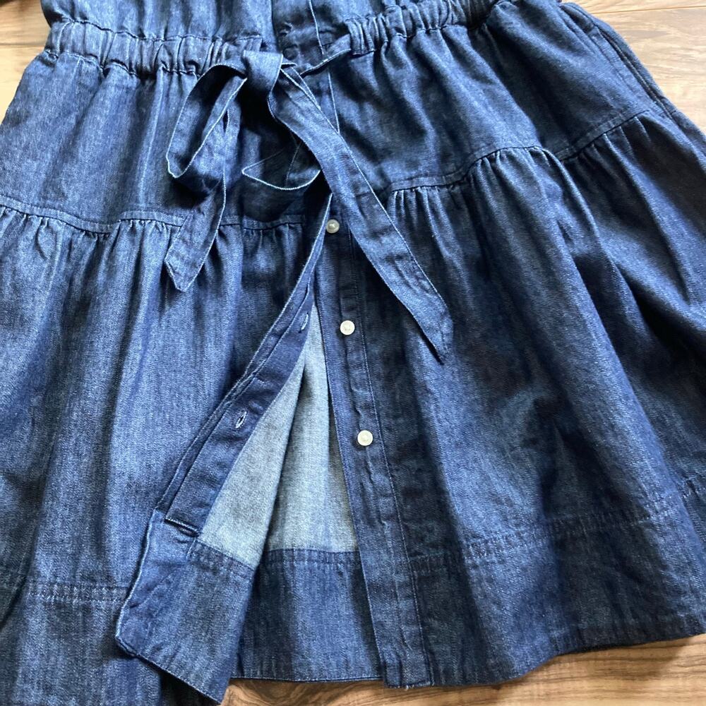 Free Assembly Denim Midi Dress M Blue VNeck Puff Sleeve Tie Belt Cottage Peasant - Picture 8 of 12